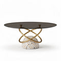 Terrazzo base coffee table with smoked glass top and gold accents 100 x 60 x 40cm
