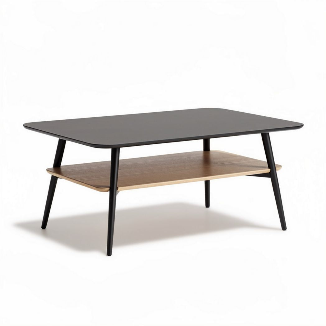 Wooden coffee table with matte black top and lower shelf 120 x 60 x 45cm