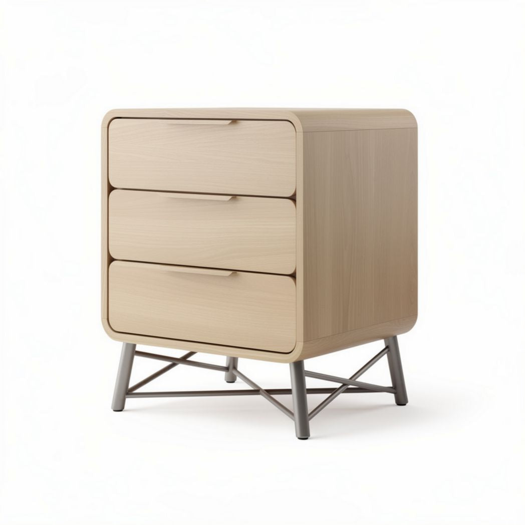 Wooden nightstand with three drawers and metal legs 50 x 40 x 60cm