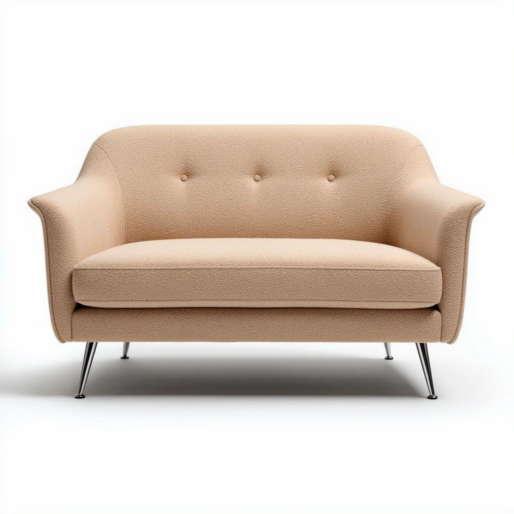 Two-seater upholstered sofa in beige fabric with metal legs 150 x 80 x 75cm
