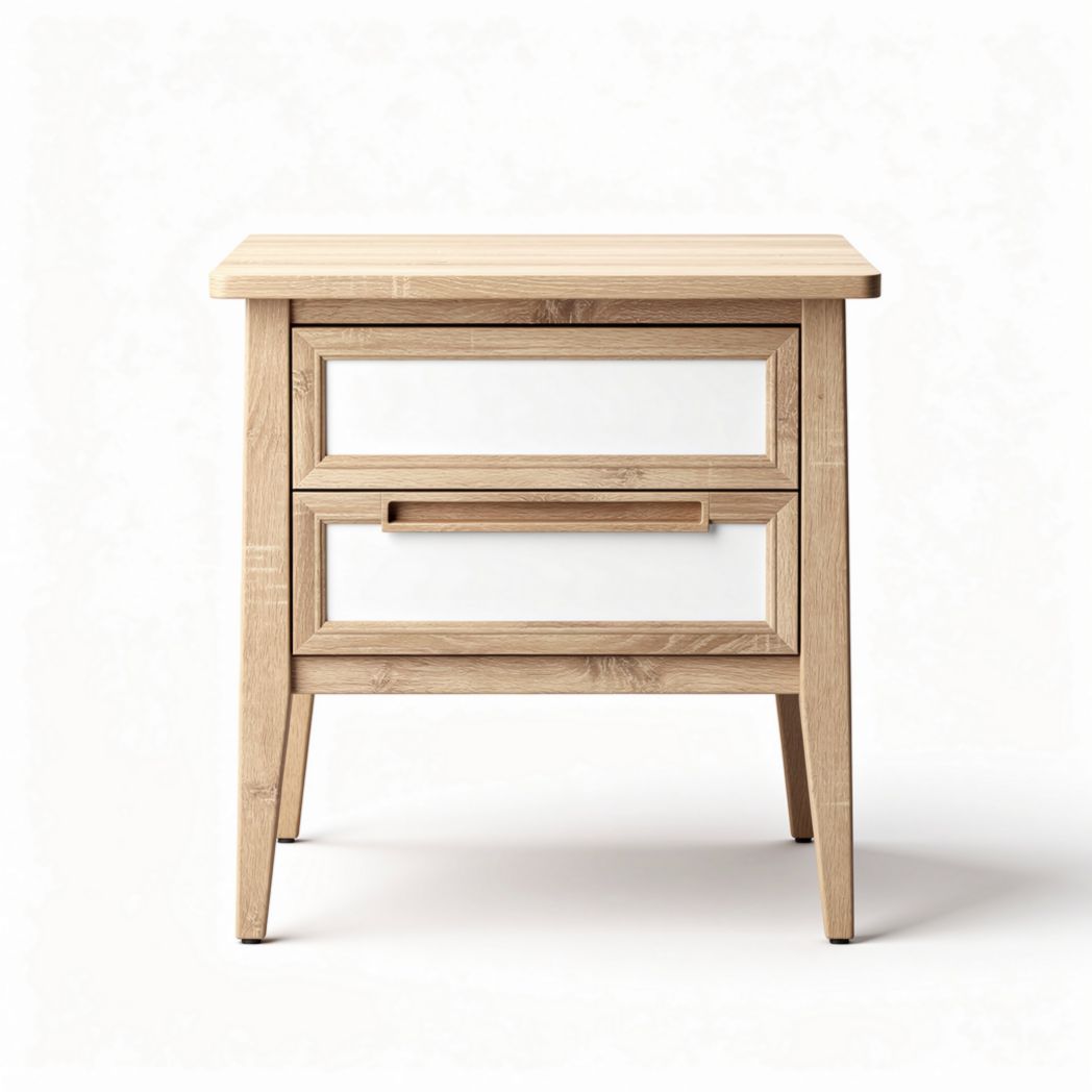 Wooden nightstand with two drawers and glass front panel 45 x 35 x 50cm