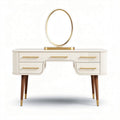 Vanity desk with mirror and wooden legs in white and gold 100 x 40 x 75cm