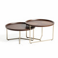 Wooden coffee table set with metal legs for living room space 60 x 60 x 40cm