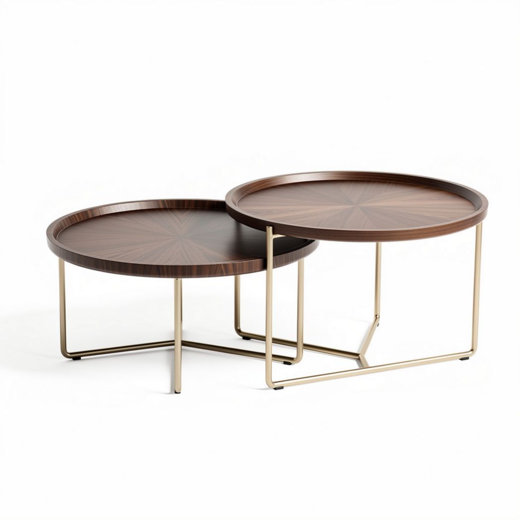 Wooden coffee table set with metal legs for living room space 60 x 60 x 40cm