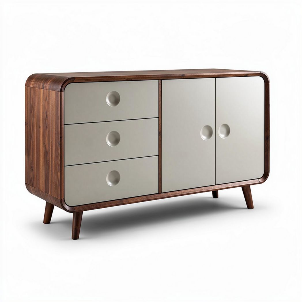 Walnut sideboard with three drawers and two cabinet doors 150 x 40 x 80cm