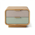 Wooden nightstand with two drawers in gray and green finish 55 x 40 x 40cm