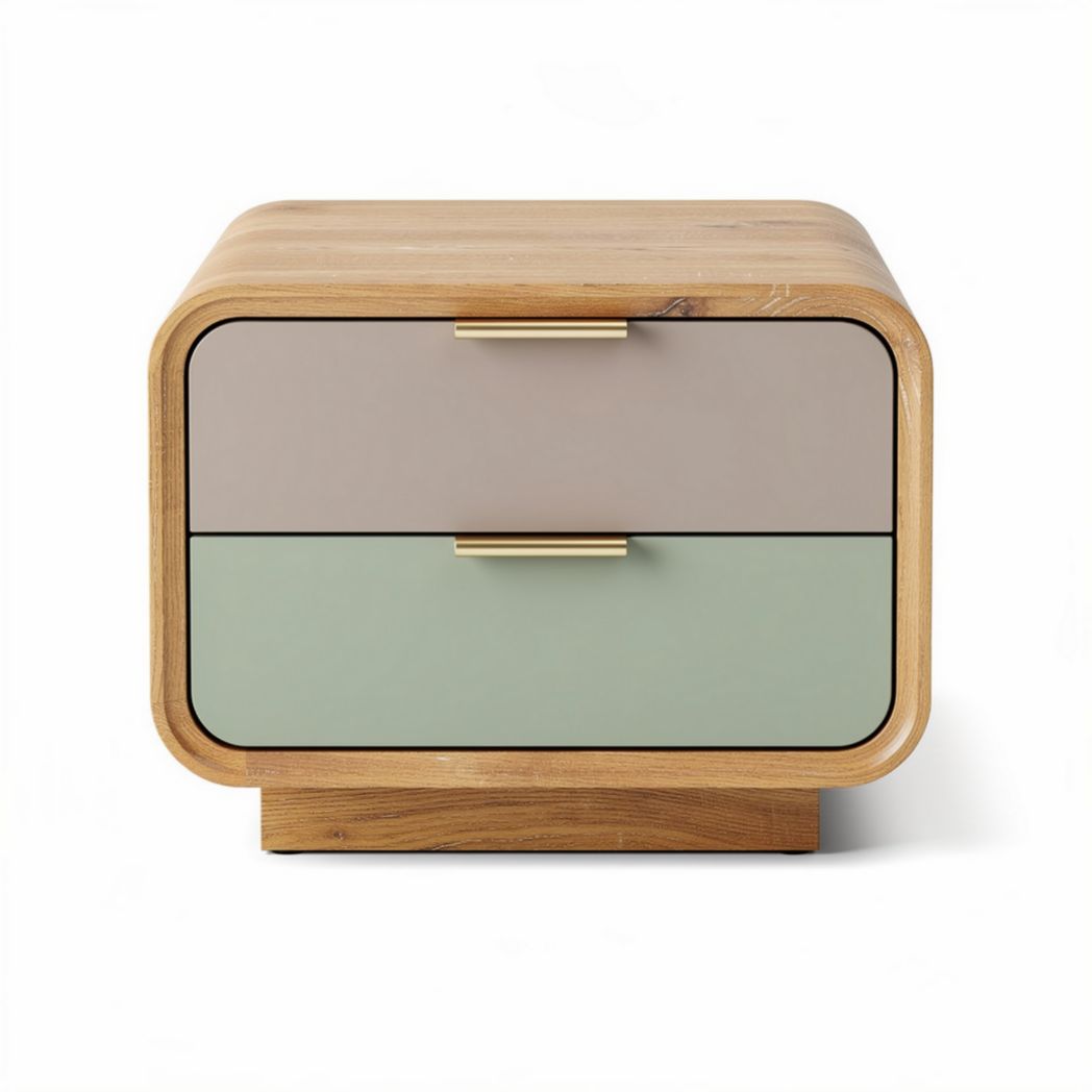 Wooden nightstand with two drawers in gray and green finish 55 x 40 x 40cm