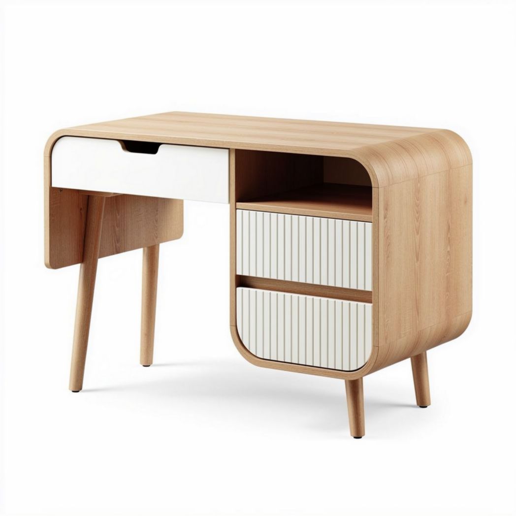 Wooden desk with storage drawers and white accents 100 x 50 x 75cm