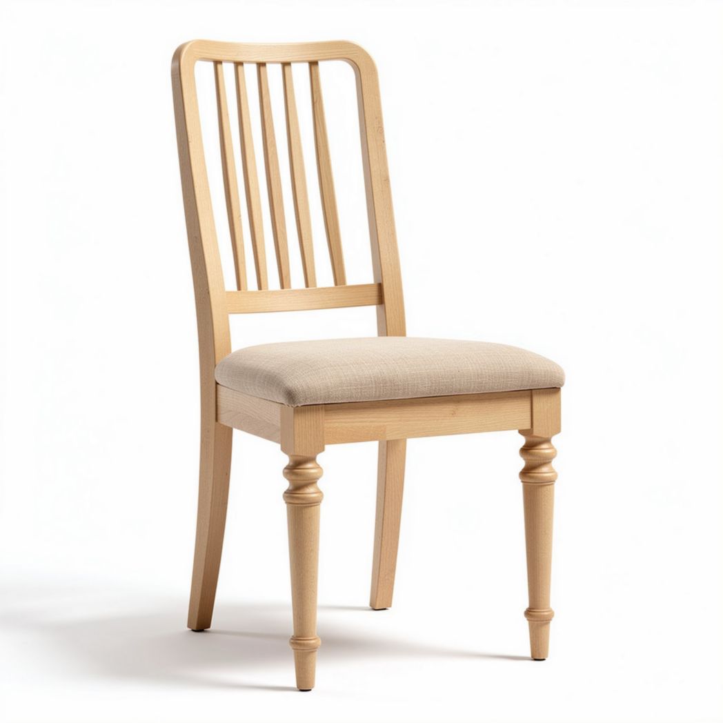 Wooden dining chair with upholstered seat and spindle back design 45 x 45 x 90cm
