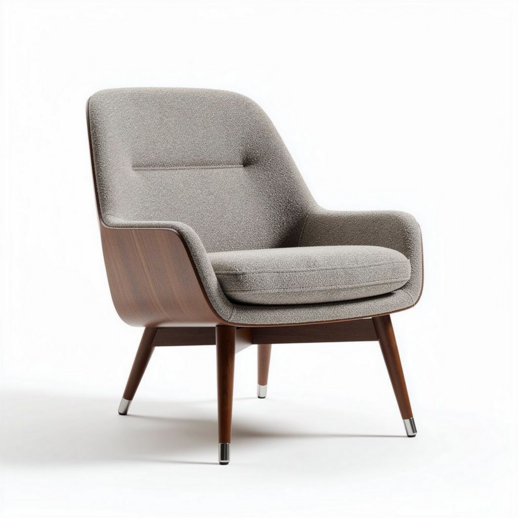 Mid-century modern accent chair with upholstered seat and wooden legs 80 x 75 x 85cm