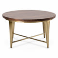 Round coffee table with walnut wood top and gold metal legs 90 x 90 x 75cm