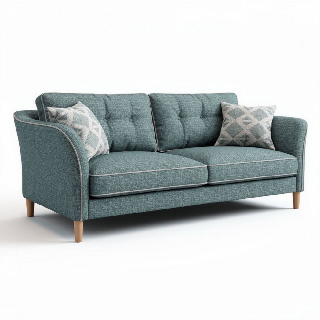 Tufted fabric sofa with two cushions in teal color 180 x 85 x 75cm